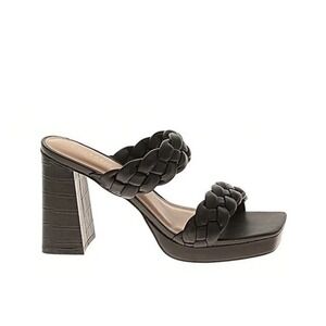 Sincerely Jules Womens Sz 10 Puffy Black Braid 2 Strap Platform Block Heel Shoes